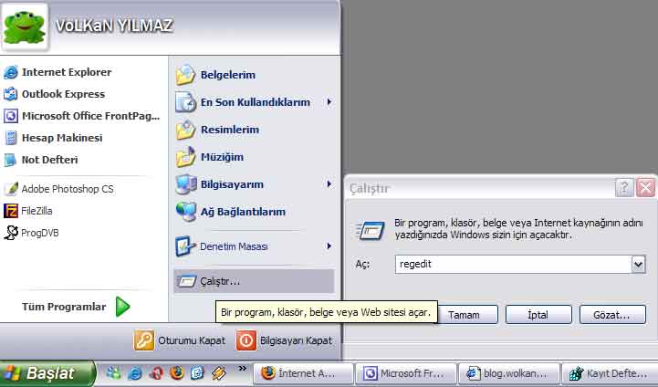 regedit çalıştır
