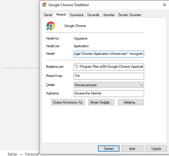 Chrome gizli pencere modu