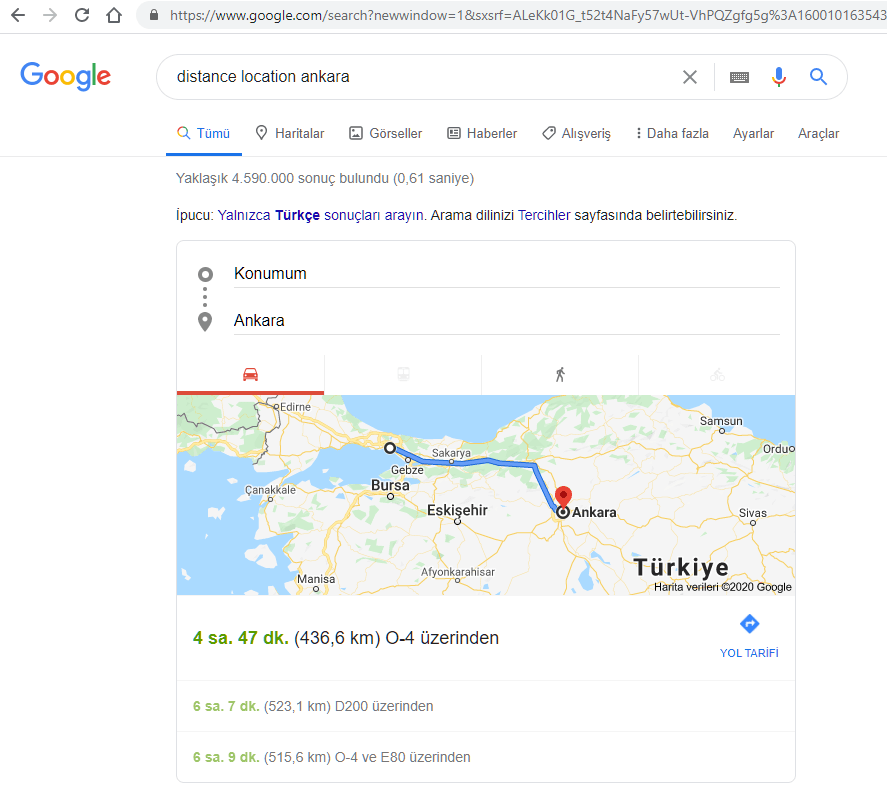 google mesafe ölçer harita