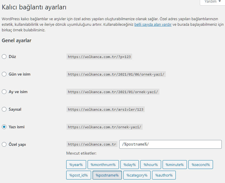 WordPress kalıcı bağlantı ayar