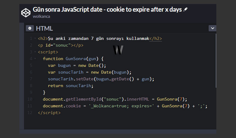 X gün sonra JavaScript date - cookie to expire after X days
