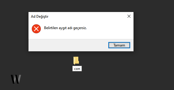 Windows'da bir klasöre "CON" ismi vermek.