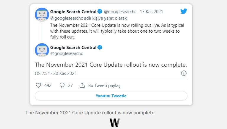 The November 2021 Core Update rollout is now complete.